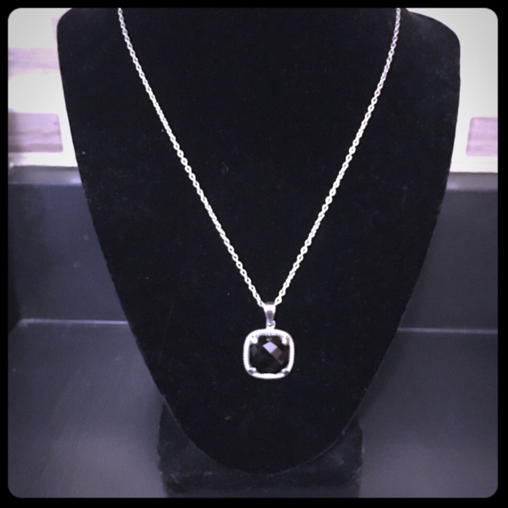 Black onyx sterling silver necklace, EUC